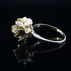 14K Yellow Gold Rose Flower Ring .01ct Single Cut Diamond Size 4.5 4.0g